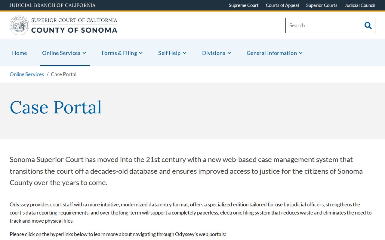 Windsor court records people search on the Sonoma case portal page