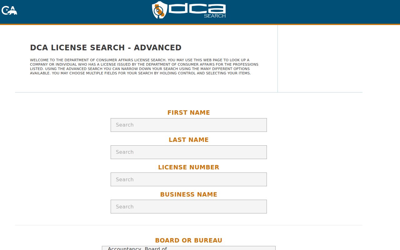 Windsor people directories advanced California professional license search