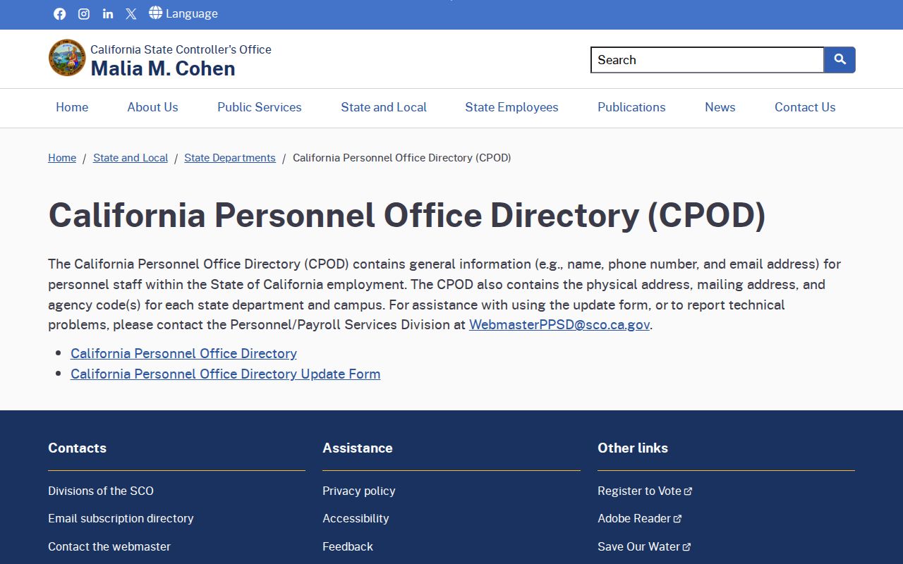 Windsor people directories resource for California state personnel office contacts