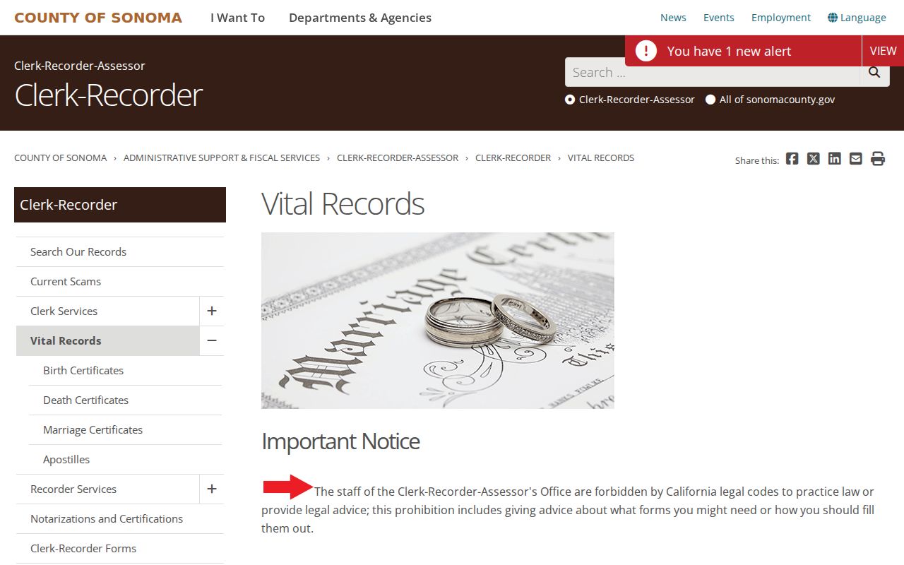 Windsor public records Sonoma County vital records office page