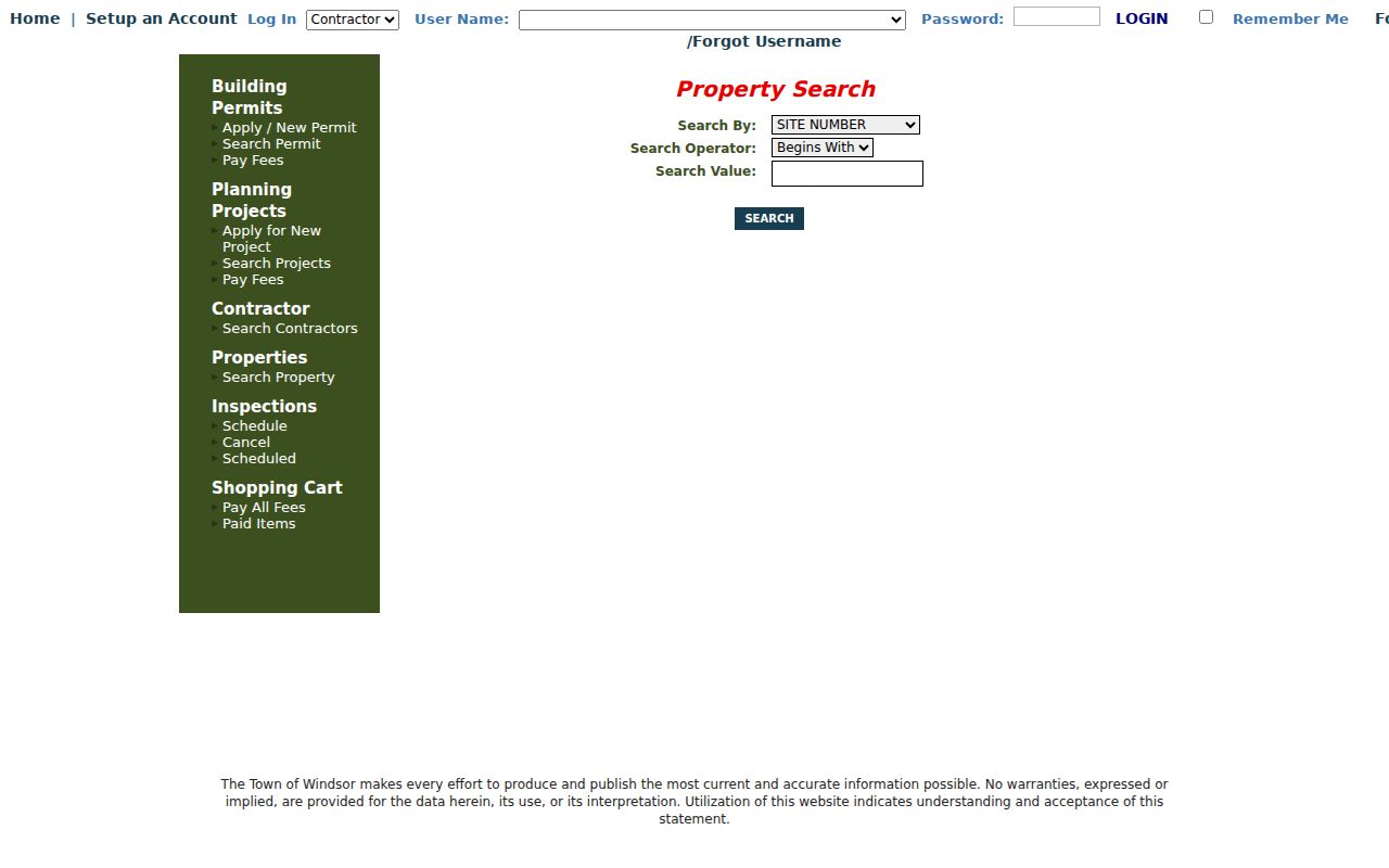 Windsor public records eTRAKiT permit parcel search