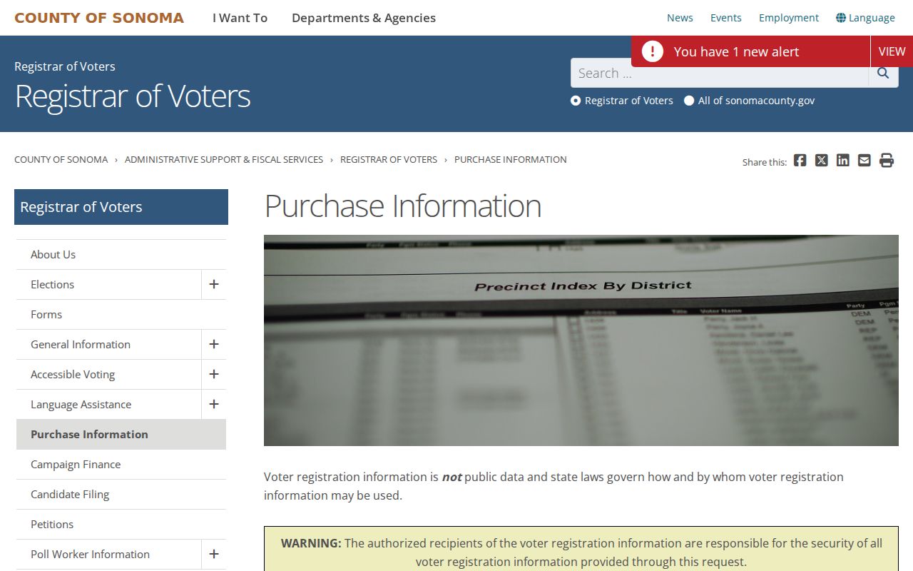 Windsor voter registration purchase information from Sonoma County